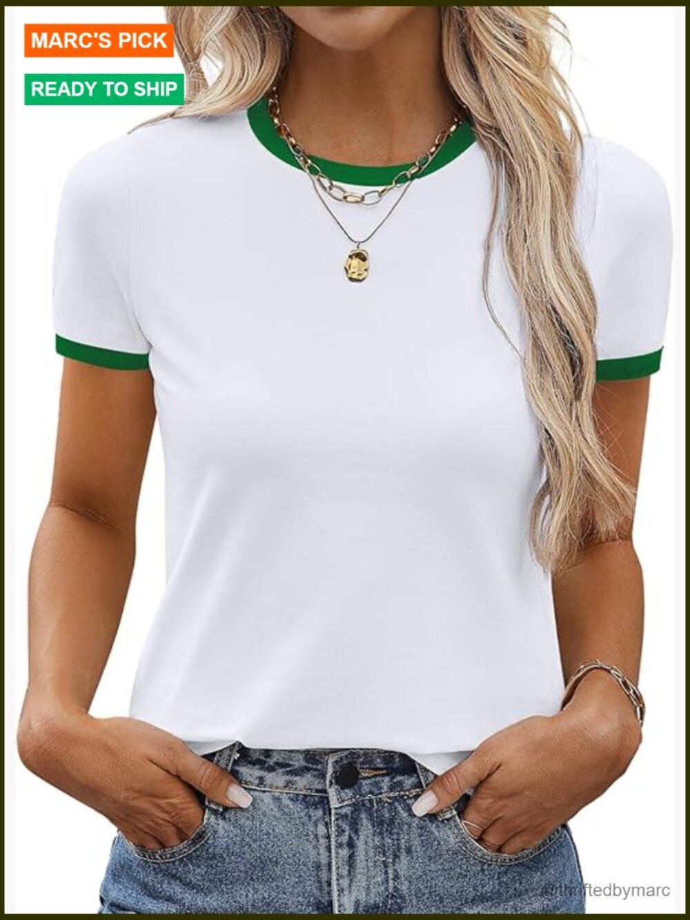 Ringer Tee Women Crew Neck Short Sleeve T-Shirt Casual Summer Basic